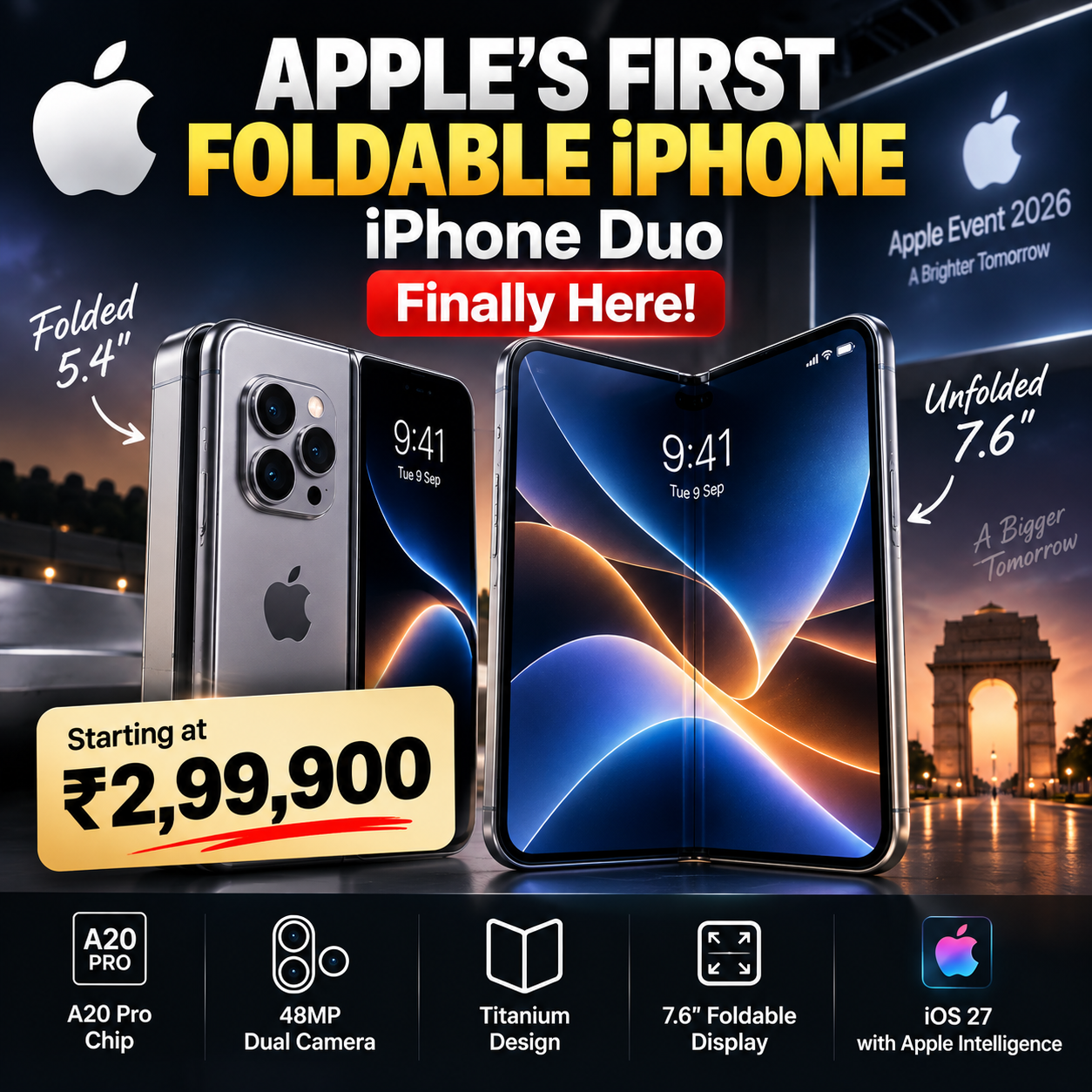 Apple Launches First Foldable iPhone Duo: 7.6-inch Display, A20 Pro Chip and ₹2,99,900 Starting Price