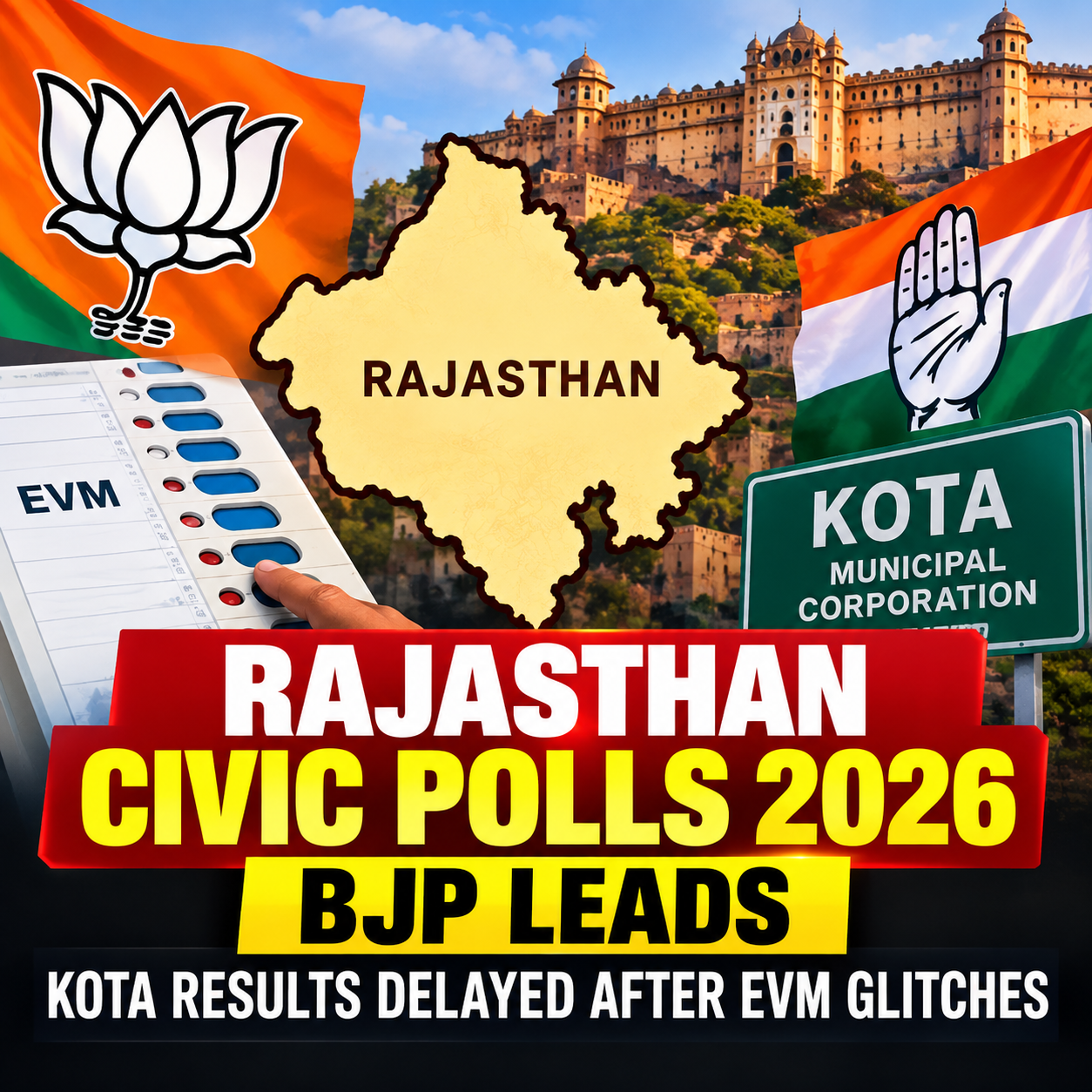 Rajasthan Civic Polls 2026: BJP Leads Across Urban Bodies as EVM Glitches Delay Results in Kota and Other Cities